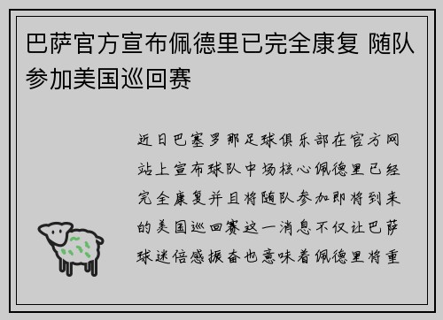 巴萨官方宣布佩德里已完全康复 随队参加美国巡回赛